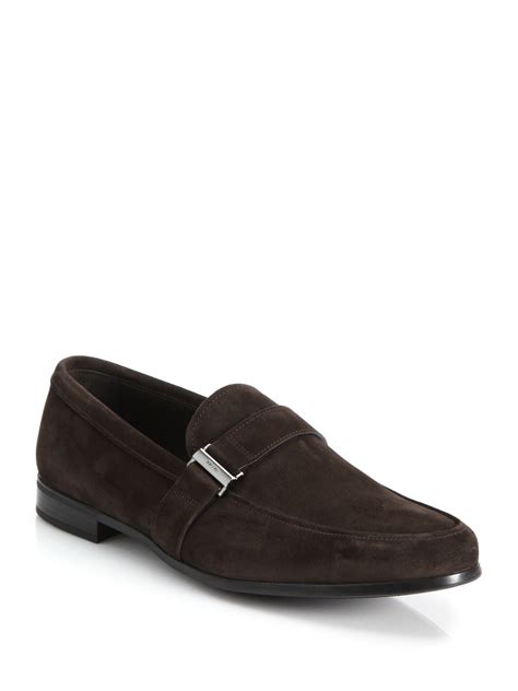 prada mens brown suede loafers|Prada buckle loafer ladies.